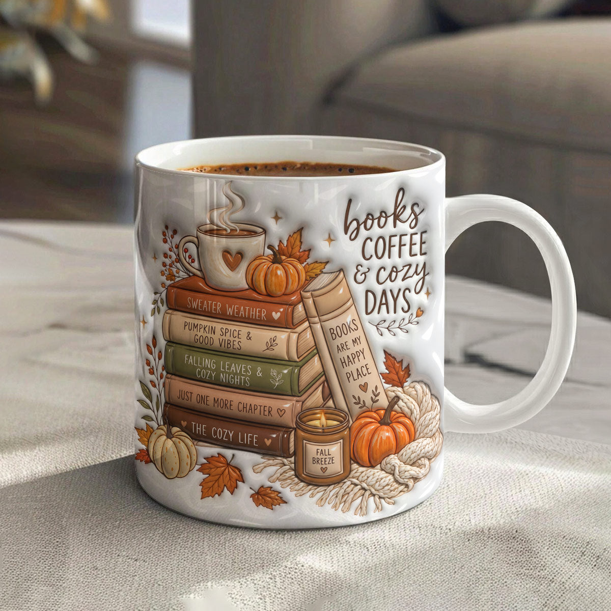 Books Coffee & Cozy Days Autumn Ceramic Mug