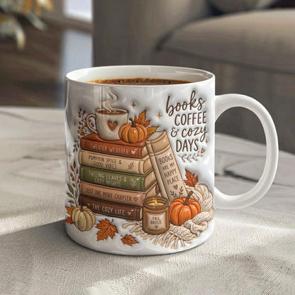 Books Coffee & Cozy Days Autumn Ceramic Mug