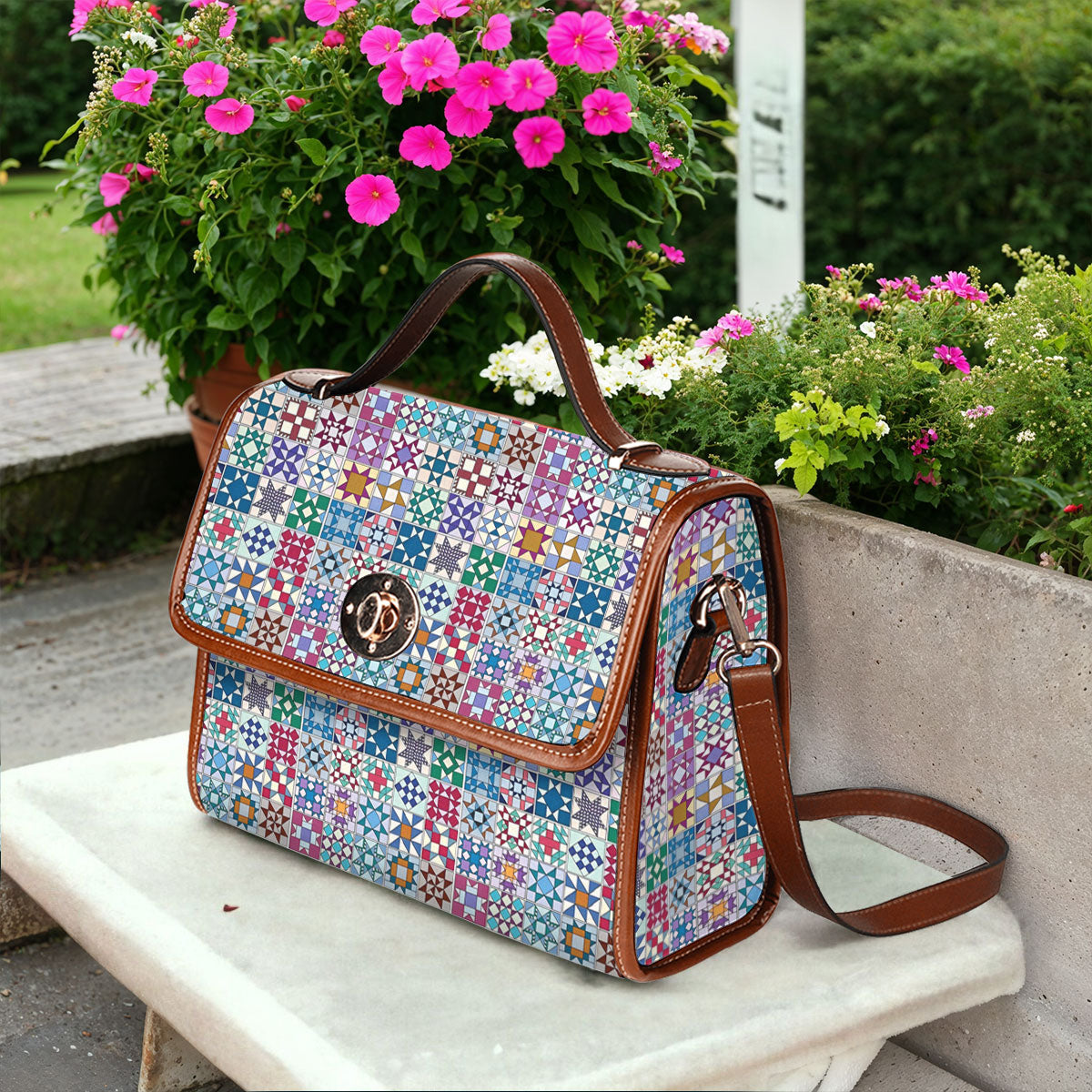 Sewing Lover Satchel Handbag Traditional Quilt Blocks