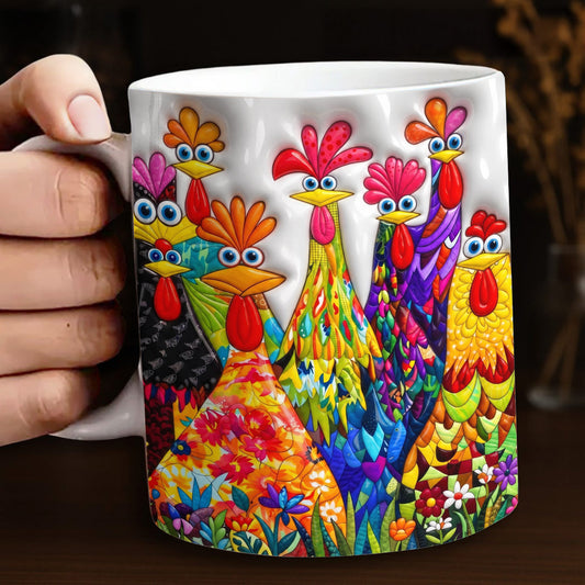 Chicken Ceramic Mug Colorful Chickens
