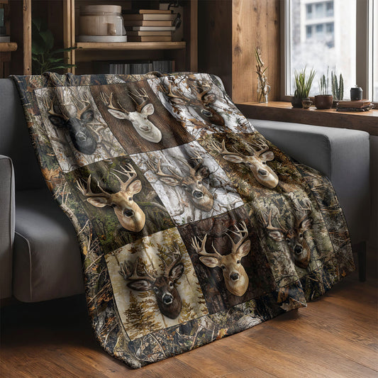 Deer Hunting Fleece Blanket Majestic Whitetail Patchworks