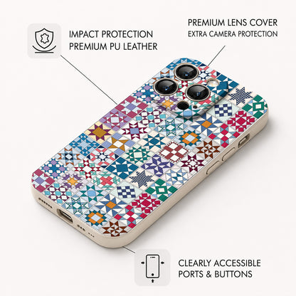 Sewing Lover Leather Phone Case Traditional Quilt Blocks