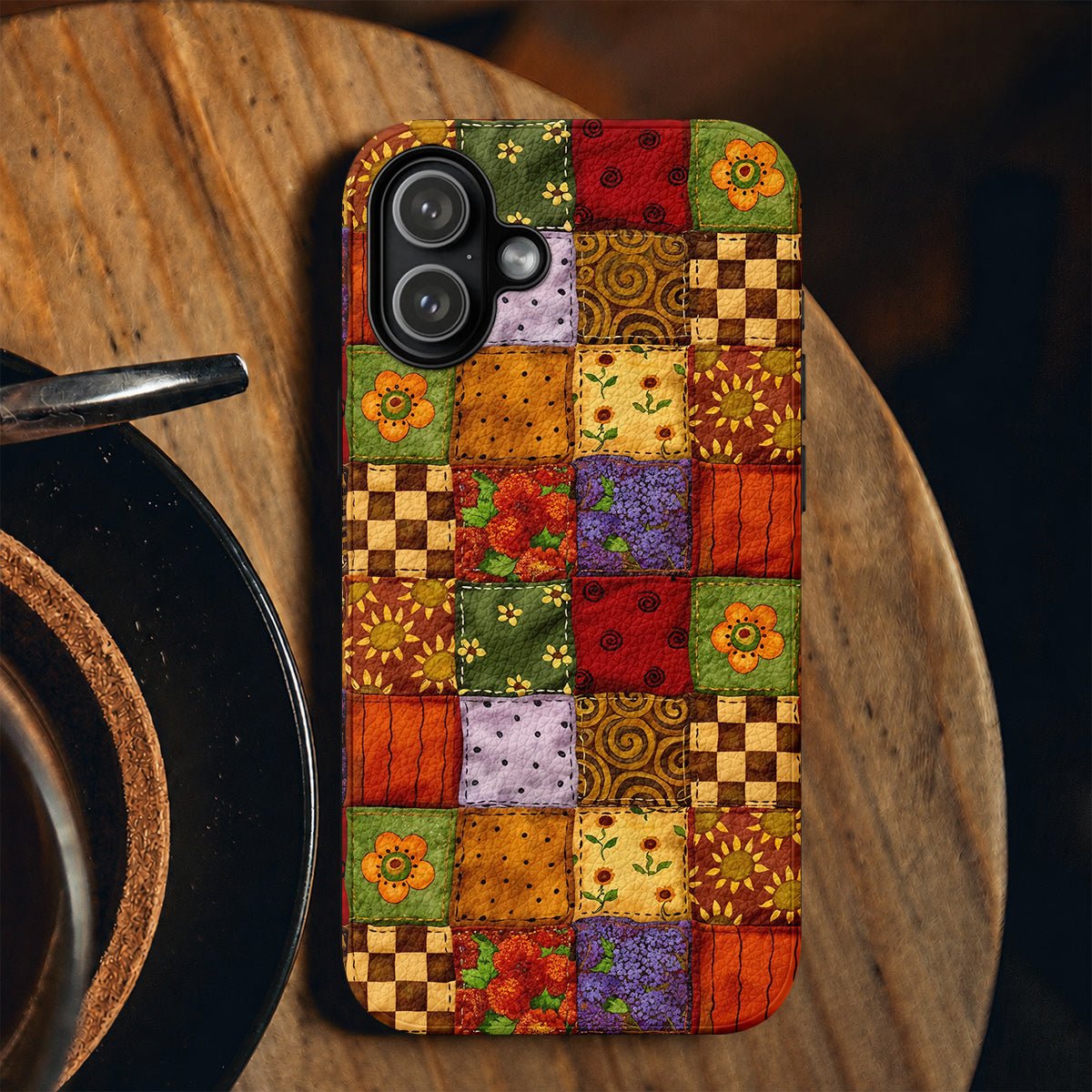 Autumn Quilt Blooms Leather Phone Case