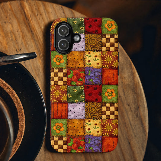 Autumn Quilt Blooms Leather Phone Case