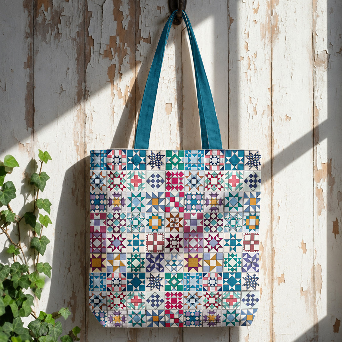 Sewing Lover Canvas Tote Bag Traditional Quilt Blocks