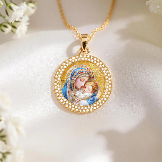 Virgin Mary Pendant Necklace Holy Embrace
