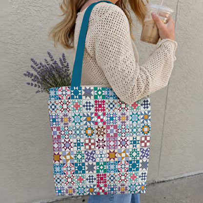 Sewing Lover Canvas Tote Bag Traditional Quilt Blocks