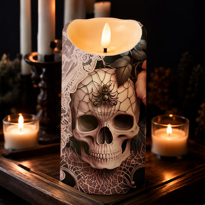 Gothic LED Candle Rose Beneath the Web