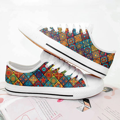 Mandala Women's Low Top Shoes Mandala Flower Blocks
