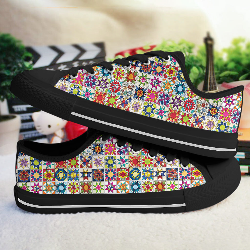 Sewing Lover Women's Low Top Shoes Colorful Quilt Blocks