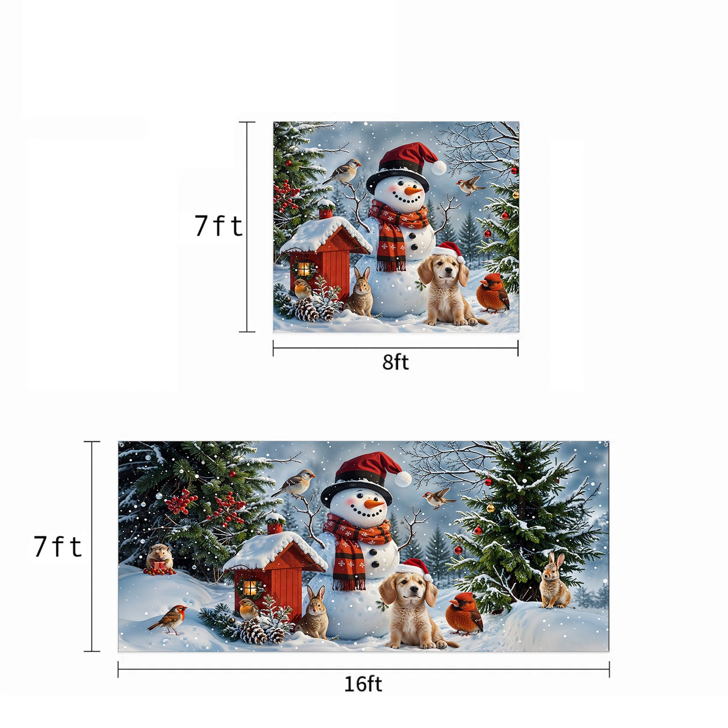 Christmas Garage Door Banner Decoration - Happy Snowman’s Woodland Companions