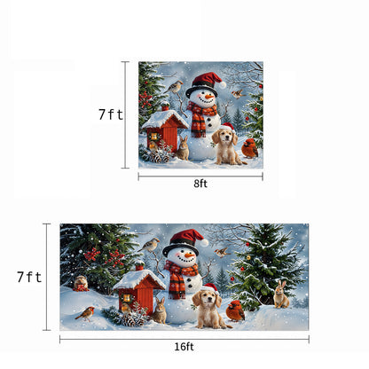 Christmas Garage Door Banner Decoration - Happy Snowman’s Woodland Companions