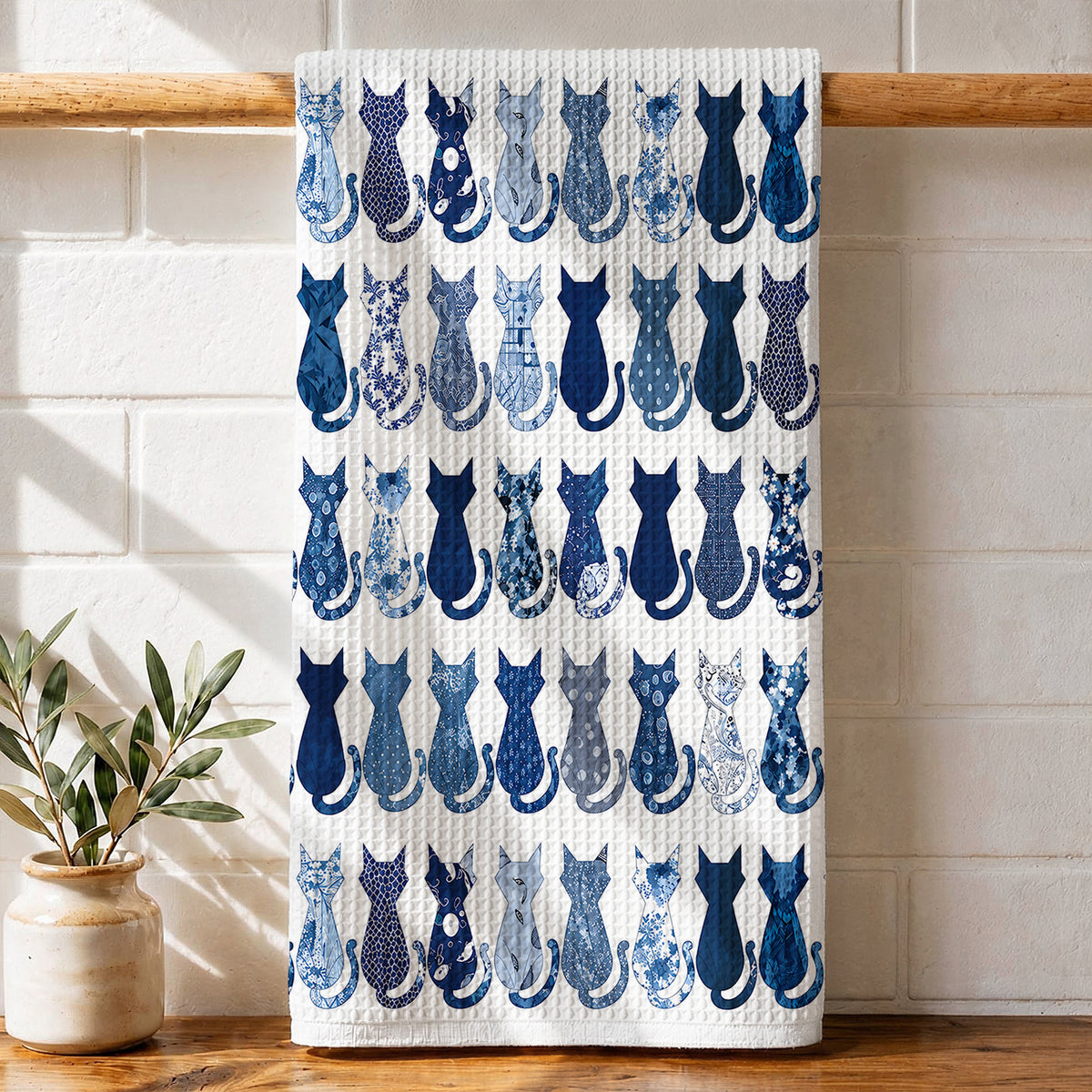 Cat Lovers Kitchen Towel Indigo Purr Feline Rhapsody