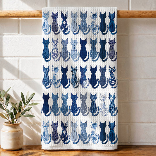 Cat Lovers Kitchen Towel Indigo Purr Feline Rhapsody