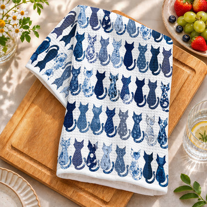 Cat Lovers Kitchen Towel Indigo Purr Feline Rhapsody