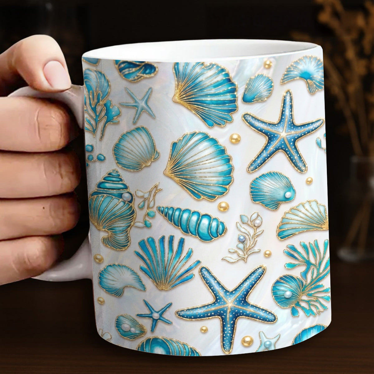Seashell Ceramic Mug Iridescent Ocean