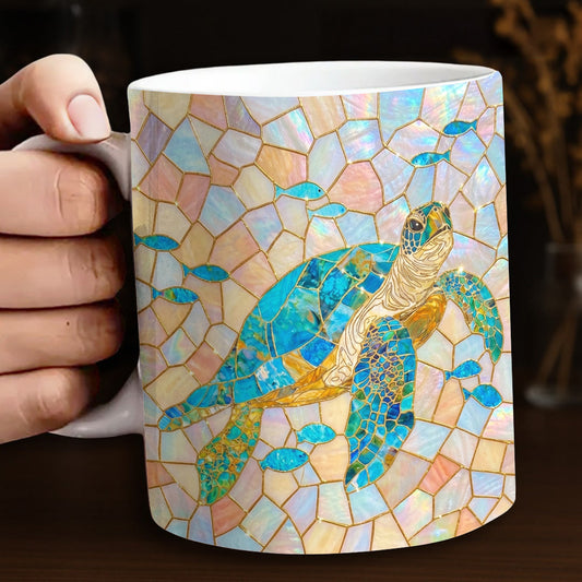 Sea Turtle Ceramic Mug Ocean Grace Stained Glass Sea Turtle