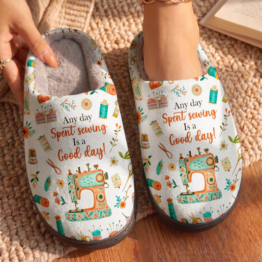 Sewing Day Fleece Lined Slippers