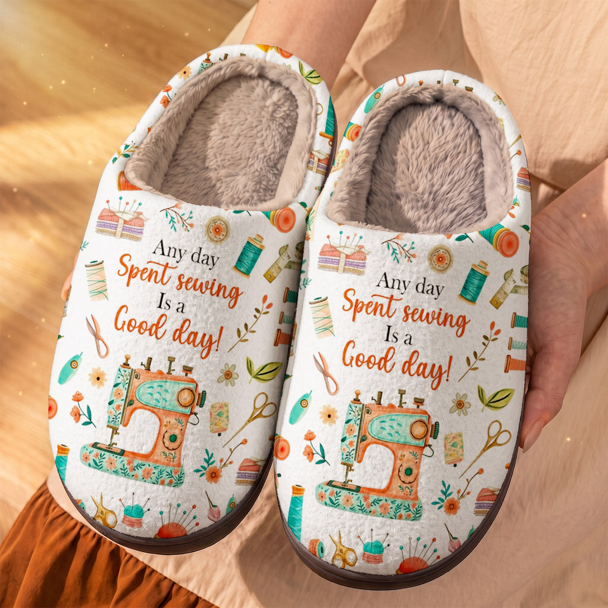 Sewing Day Fleece Lined Slippers