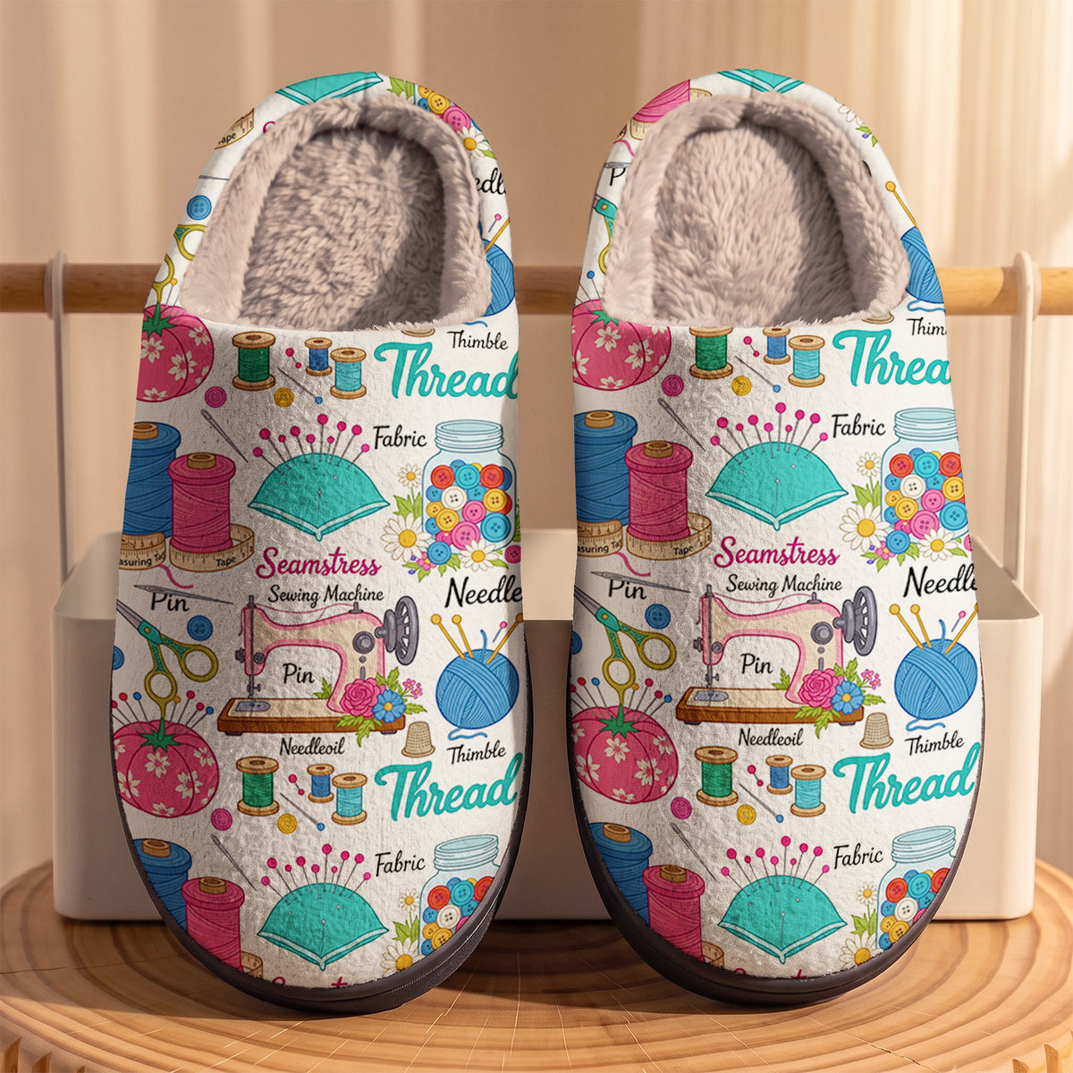 Sewing Machine Fleece Lined Slippers