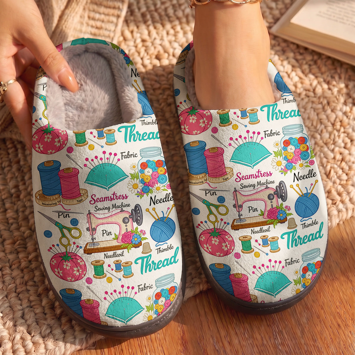 Sewing Machine Fleece Lined Slippers