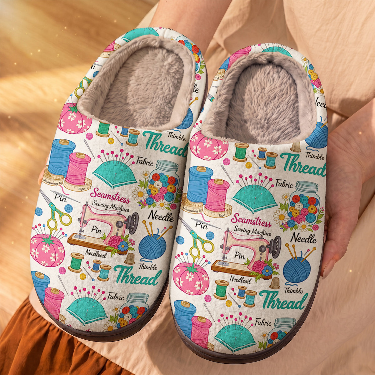 Sewing Machine Fleece Lined Slippers