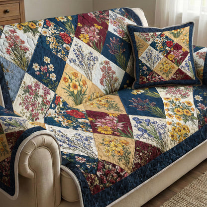 Country Cottage Wildflower Quilted Sofa Cover Wildflower Heirloom