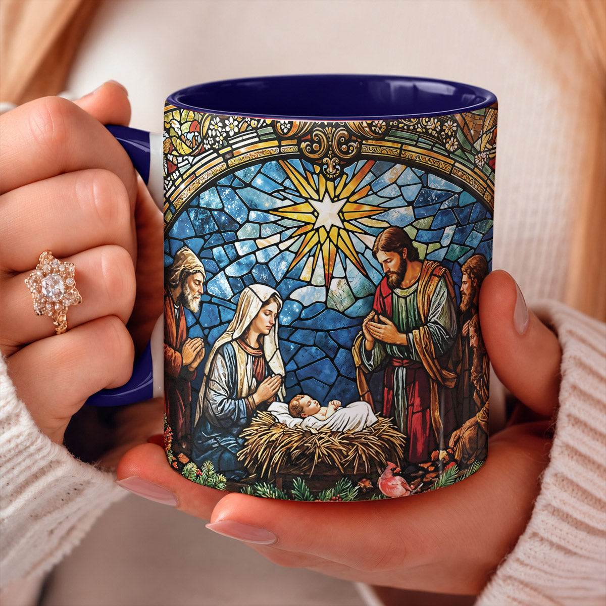 God Ceramic Accent Mug The Holy Night in Stained Glass