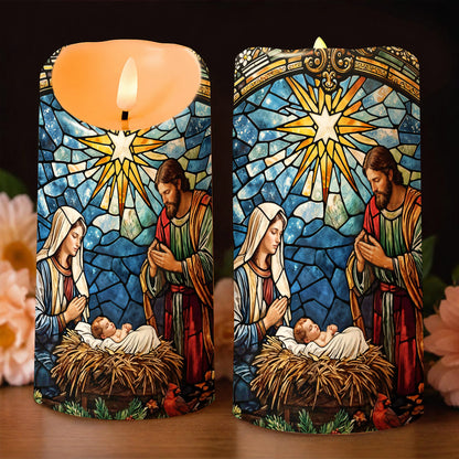 God LED Candle The Holy Night in Stained Glass