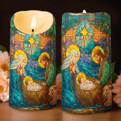 God LED Candle Stained-Glass Nativity of Light