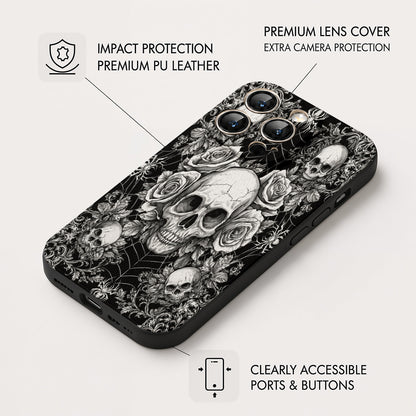 Gothic Leather Phone Case Skullveil Roses