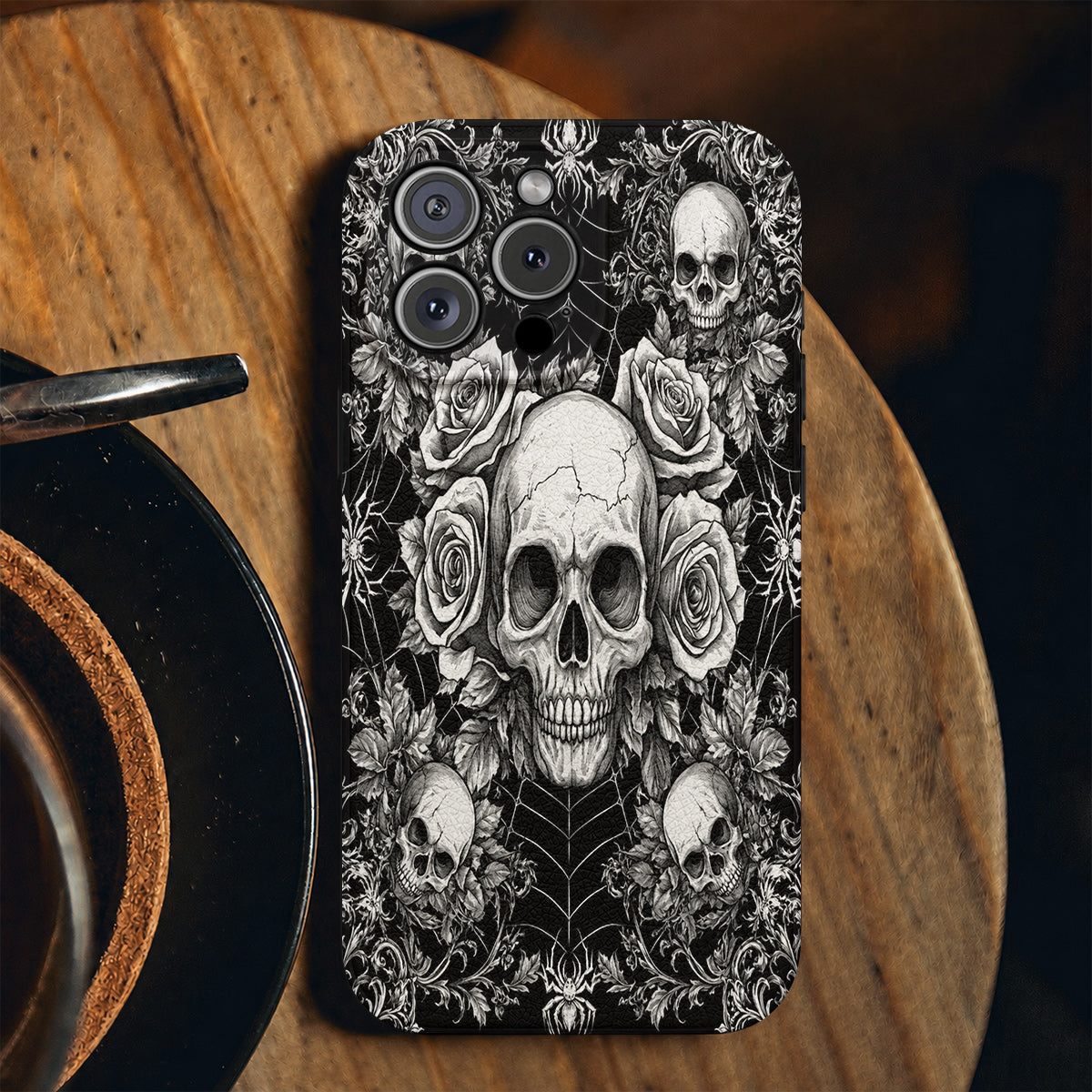 Gothic Leather Phone Case Skullveil Roses