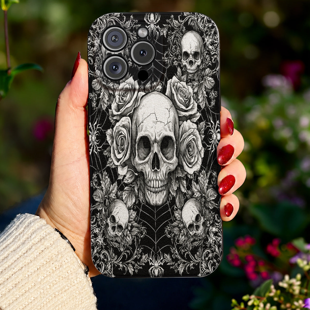 Gothic Leather Phone Case Skullveil Roses
