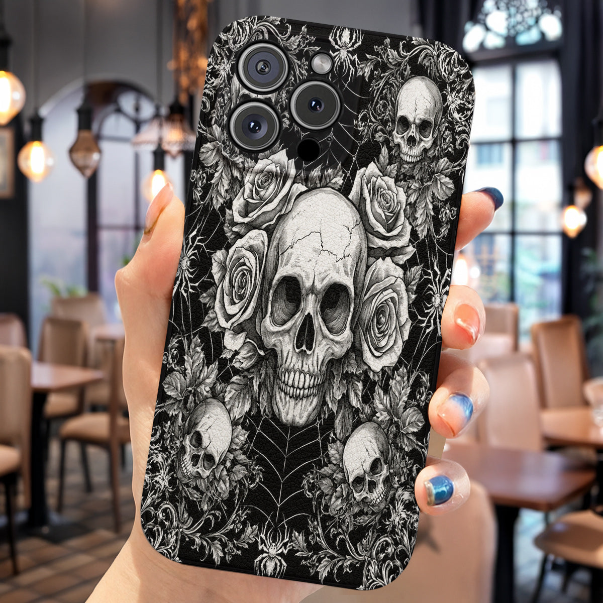 Gothic Leather Phone Case Skullveil Roses