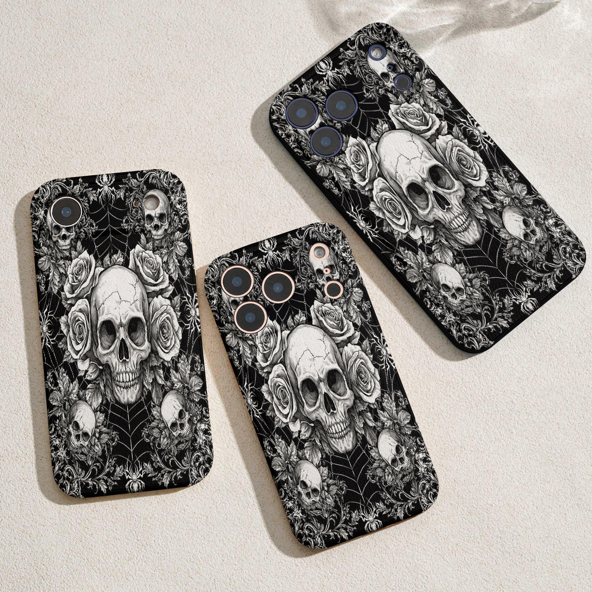 Gothic Leather Phone Case Skullveil Roses