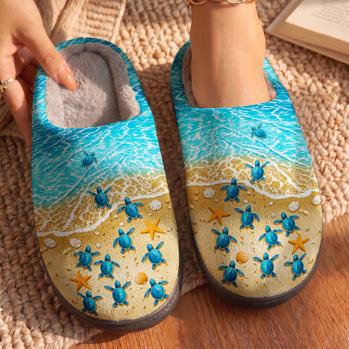 Sea Turtle Fleece Lined Slippers Journey To The Blue