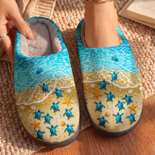 Sea Turtle Fleece Lined Slippers Journey To The Blue