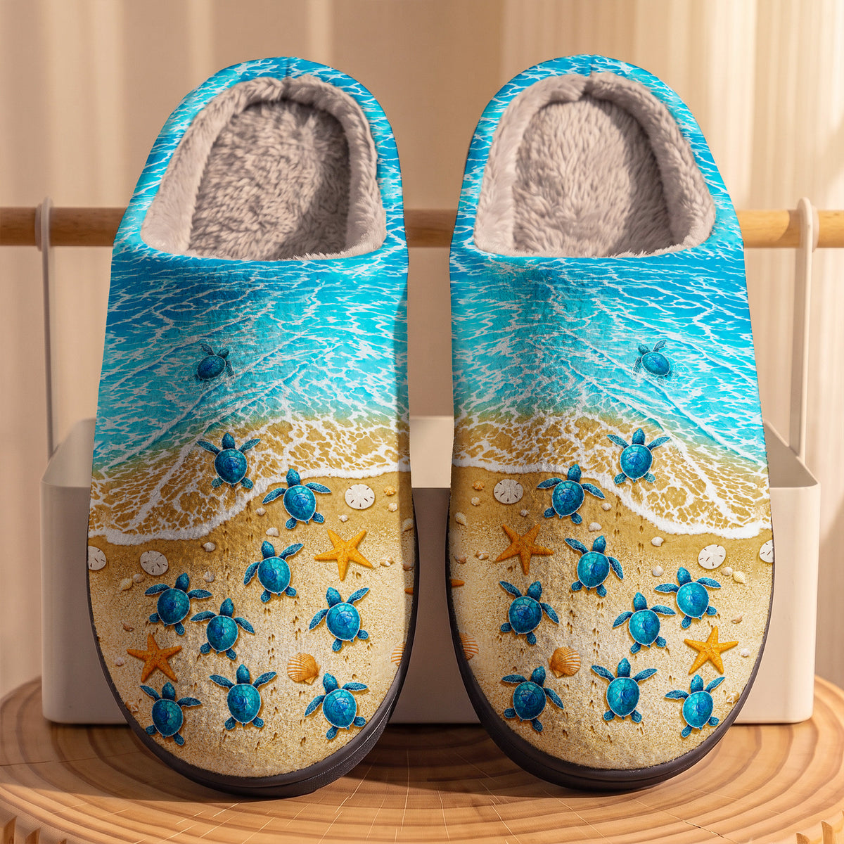 Sea Turtle Fleece Lined Slippers Journey To The Blue