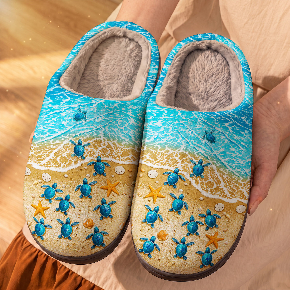 Sea Turtle Fleece Lined Slippers Journey To The Blue