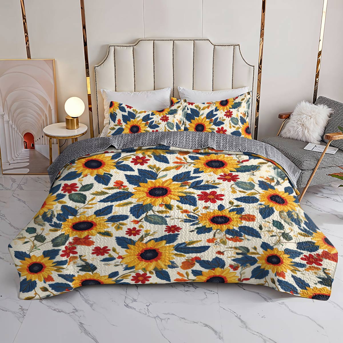 Sunflower All Season Quilt 3-Piece Sunny Sunflowers