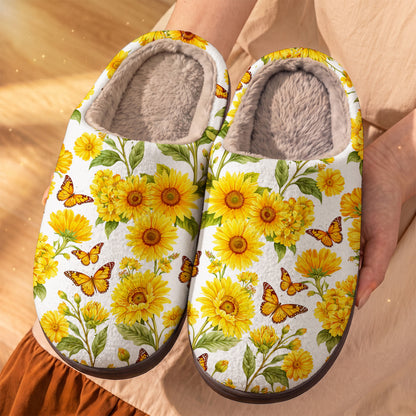 Sunflower And Monarch Butterfly Fleece Lined Slippers