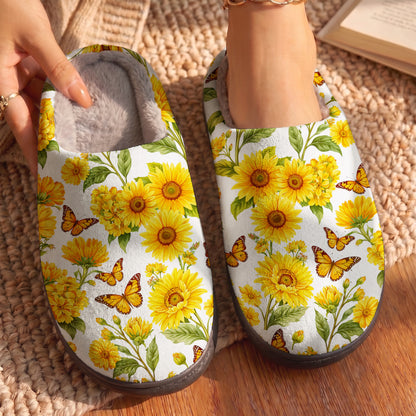 Sunflower And Monarch Butterfly Fleece Lined Slippers