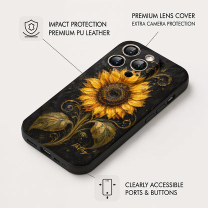 Personalized Golden Sunflower Leather Phone Case