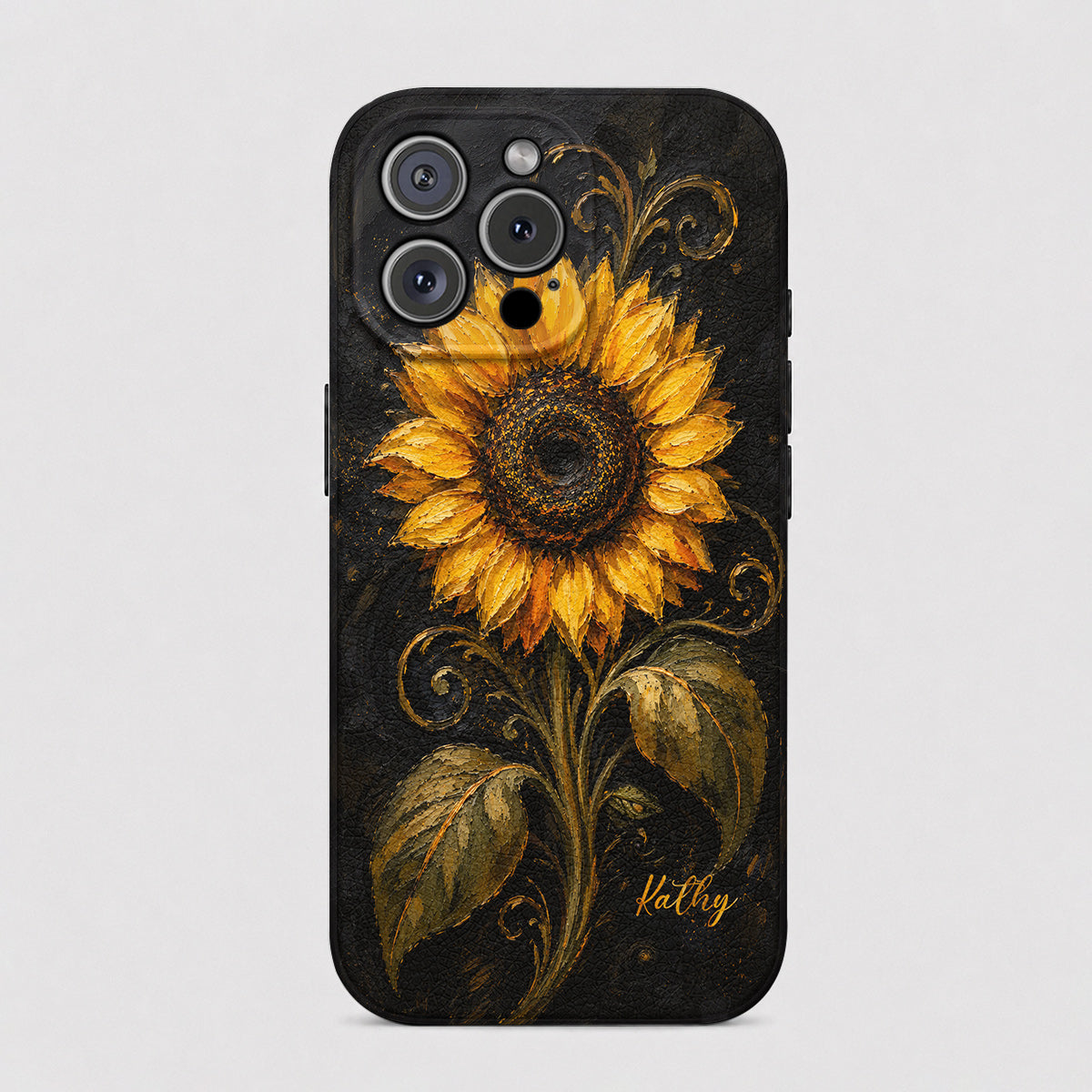 Personalized Golden Sunflower Leather Phone Case