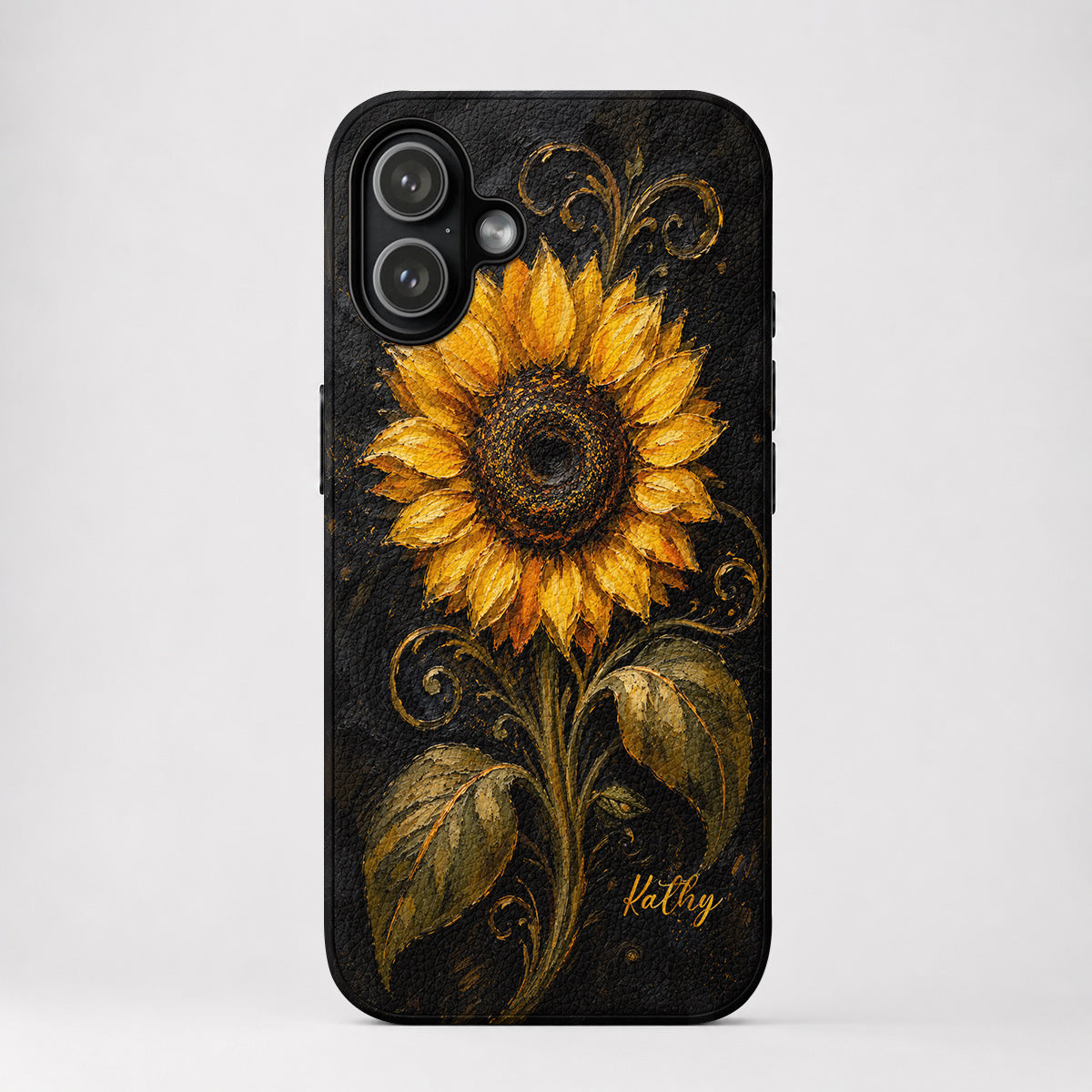 Personalized Golden Sunflower Leather Phone Case