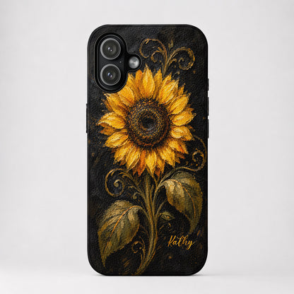 Personalized Golden Sunflower Leather Phone Case