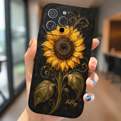 Personalized Golden Sunflower Leather Phone Case