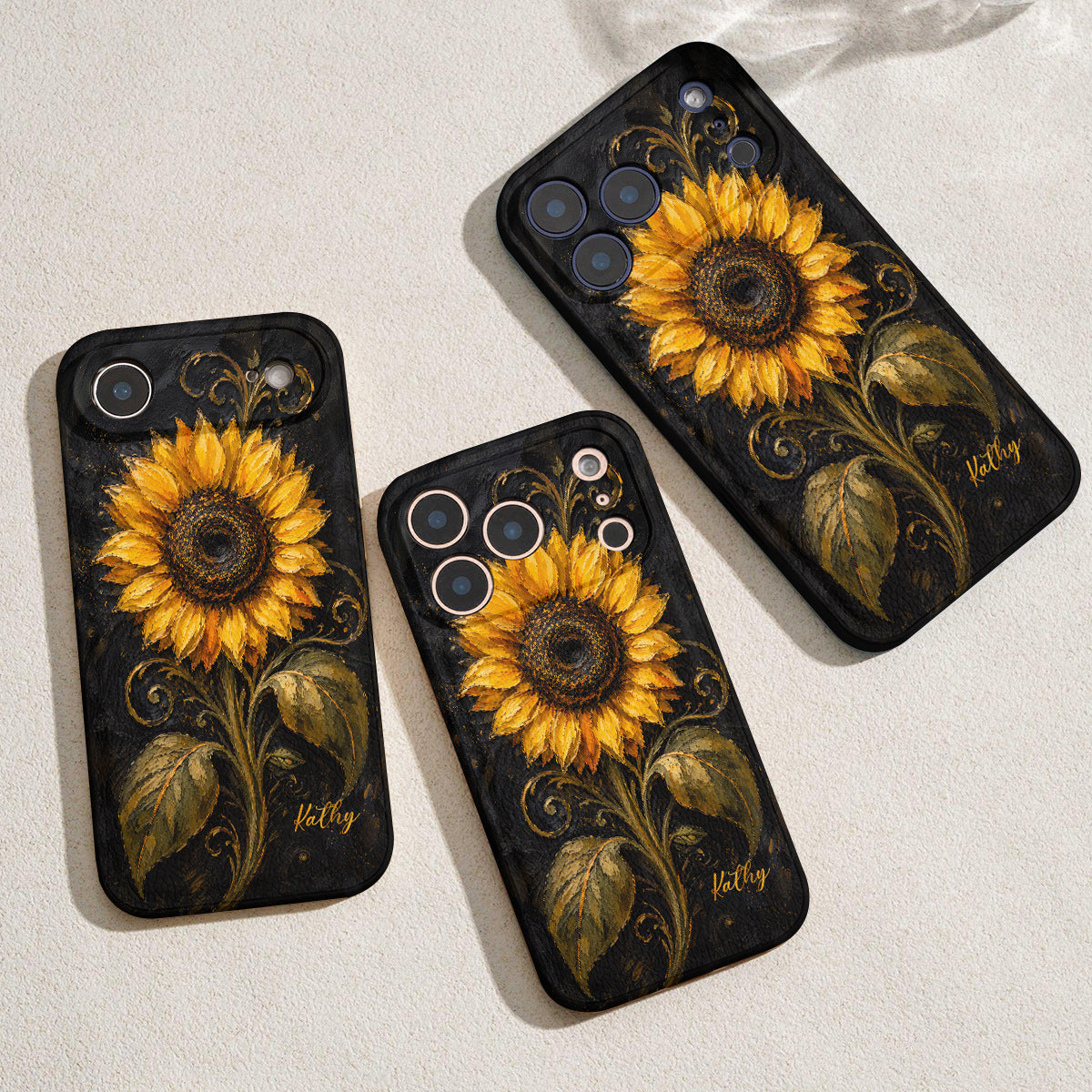 Personalized Golden Sunflower Leather Phone Case