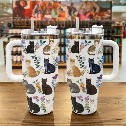 Charming Floral Cats 40 oz Tumbler