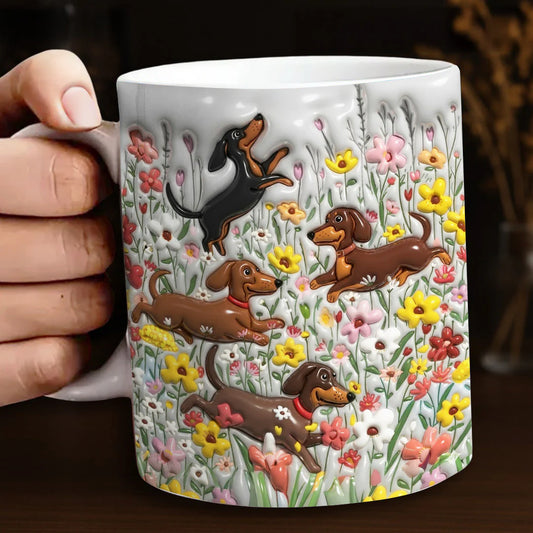 Dachshund 11Oz Mug Dachshunds In Flower Garden